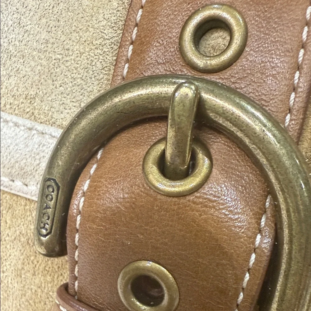 Vintage Coach Legacy Tan and Brown Suede Wristlet with Gold Hardware